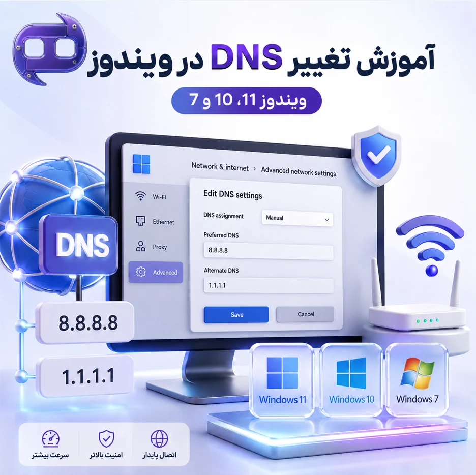 آموزش تغییر DNS در ویندوز 10، 11 و 7؛ تصویری و گام به گام