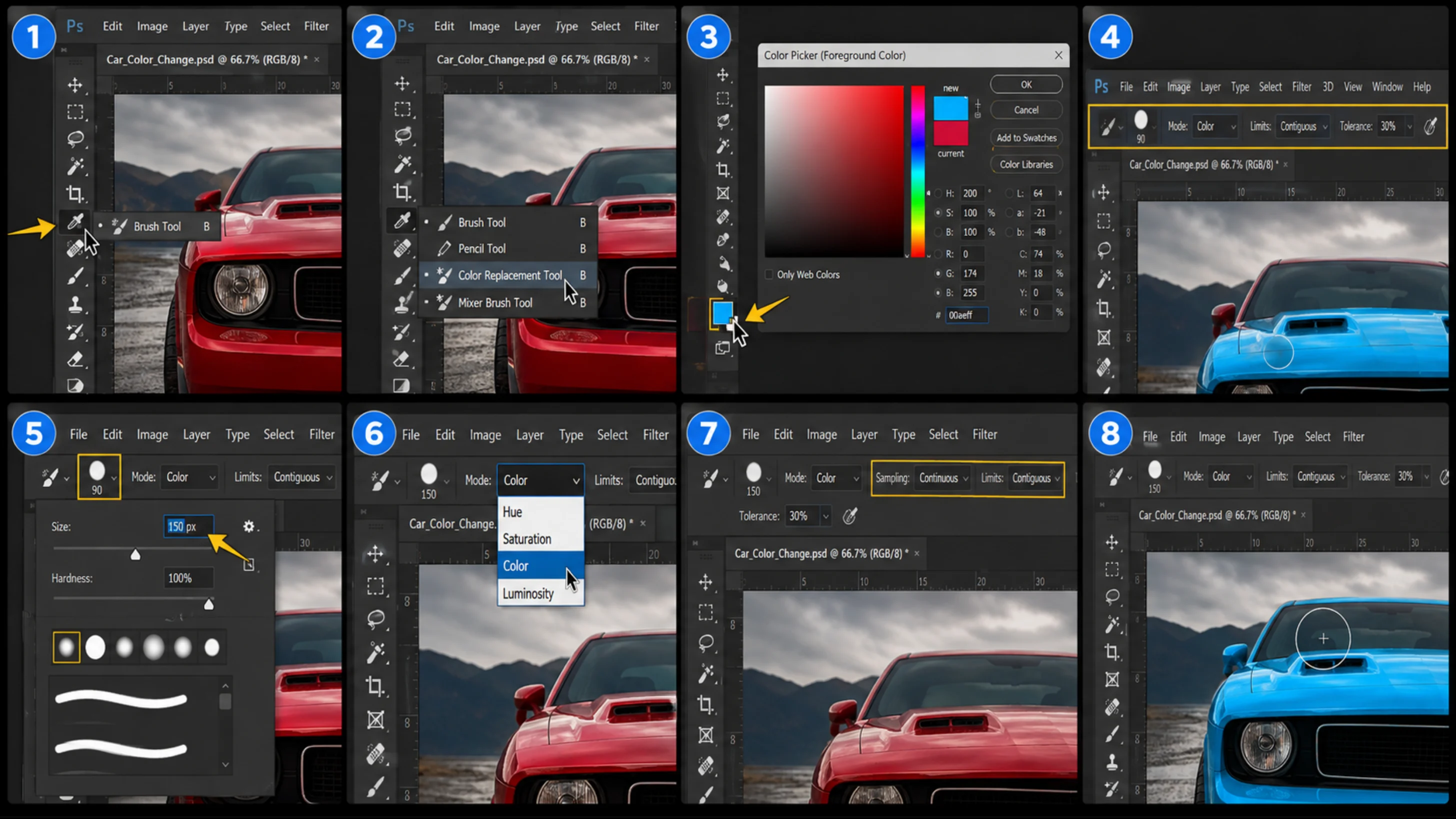 آموزش تصویری استفاده از ابزار Color Replacement Tool (تغییر رنگ دستی)