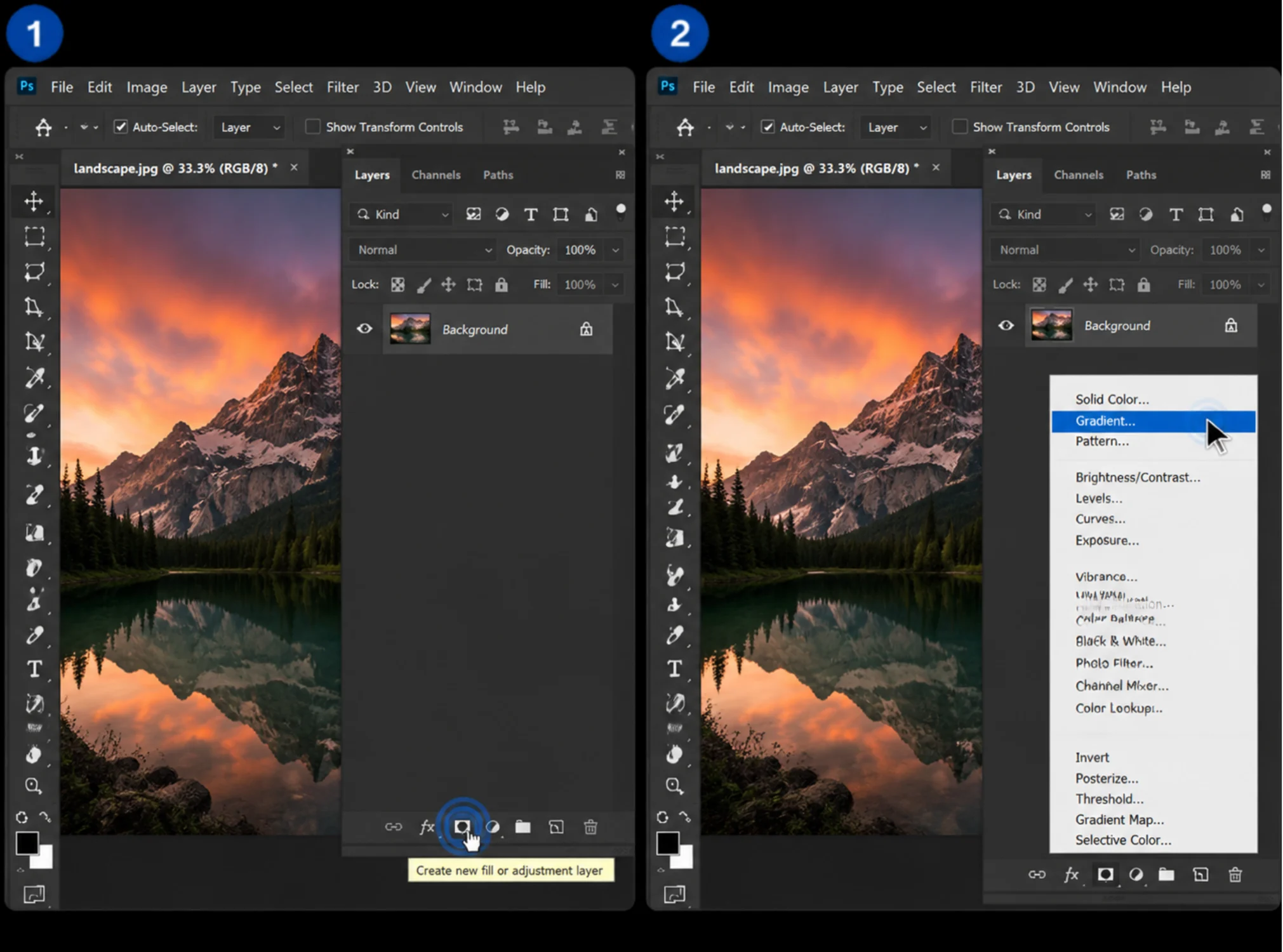 روش دوم: لایه تنظیمی Gradient Fill