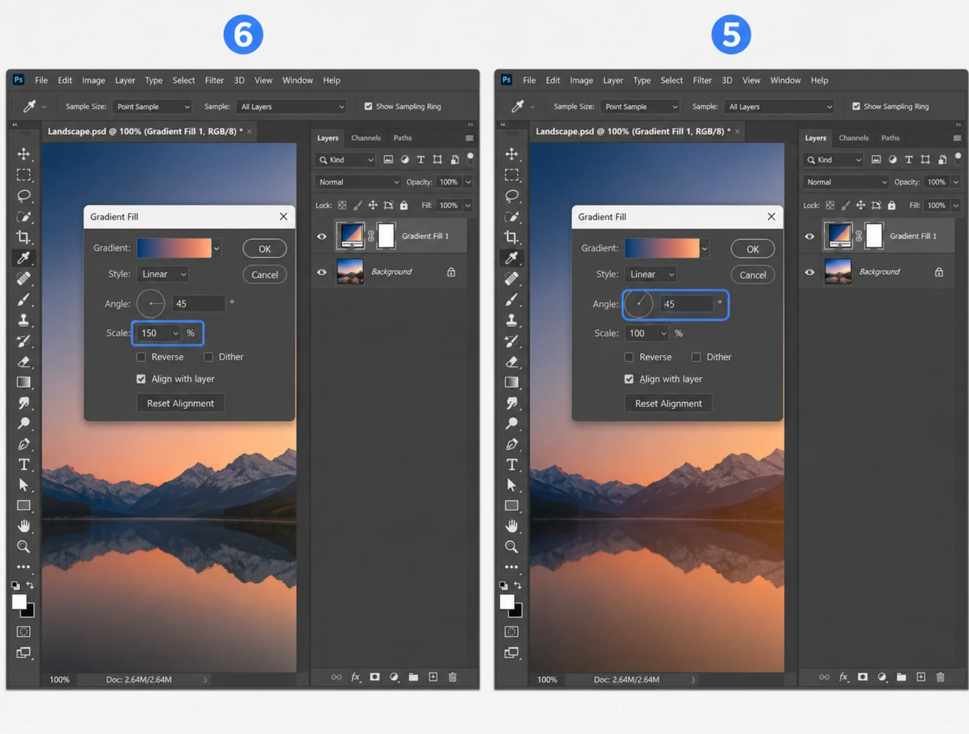 روش دوم: لایه تنظیمی Gradient Fill