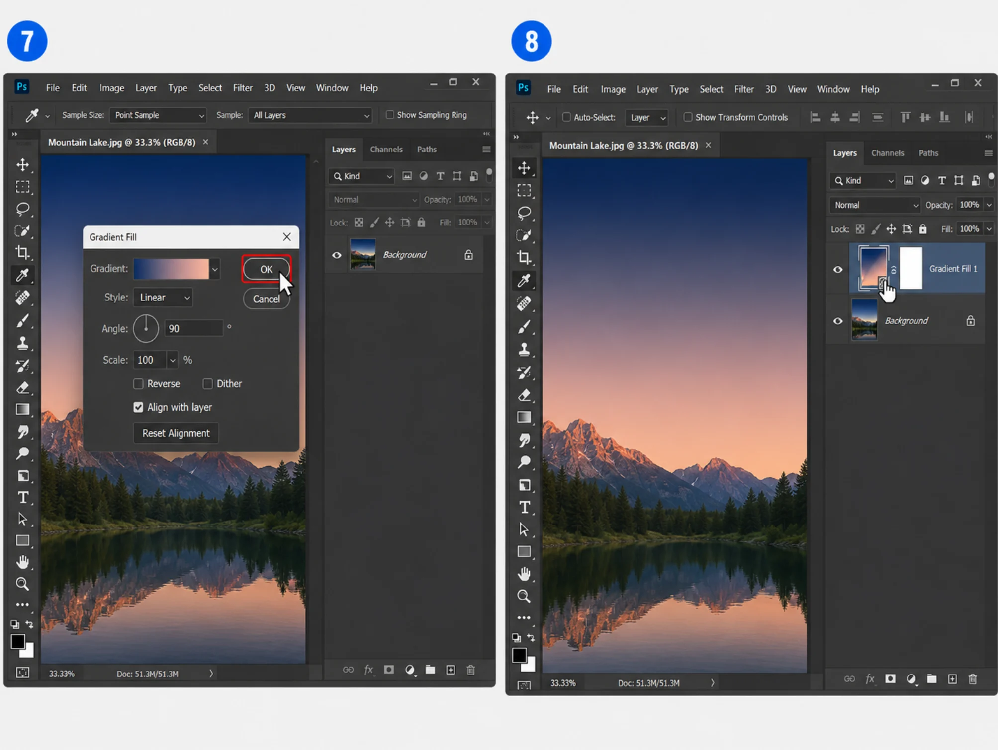 روش دوم: لایه تنظیمی Gradient Fill